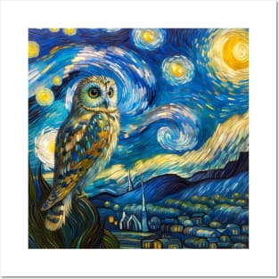 Starry Owl Night Tee: Van Gogh-Inspired Owl Posters and Art